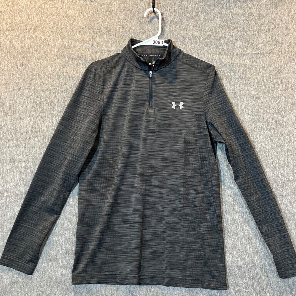 Under Armour Shirt Mens Med Gray Heatgear Threadborne Fitted Mock Neck 1/4 Zip